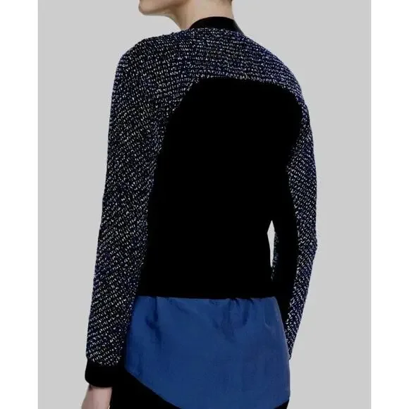 Elie Tahari Sandie Cropped Zip-Front Tweed Jacket MEDIUM MSRP: $398.00 MOTO PUNK - Picture 2 of 11